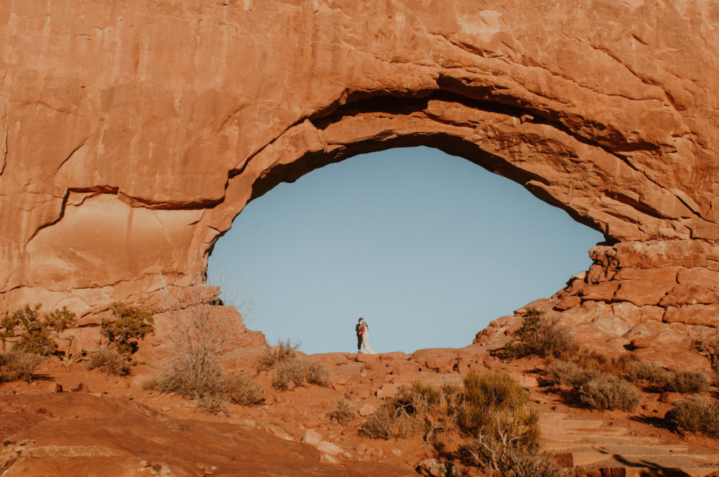 Golden hour elopement at Arches National Park in Utah.