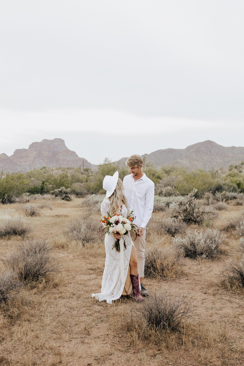 Western sunset elopement in the desert of Phoenix, Arizona taken by Kaylie Miller Photography.